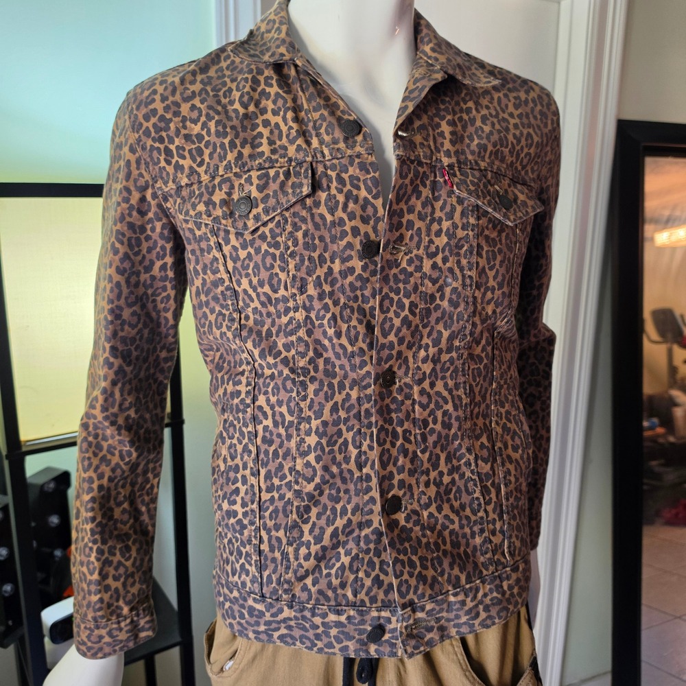 Levis Mens Leopard Print Trucker Jacket Brown Black Denim Animal Print  big E
